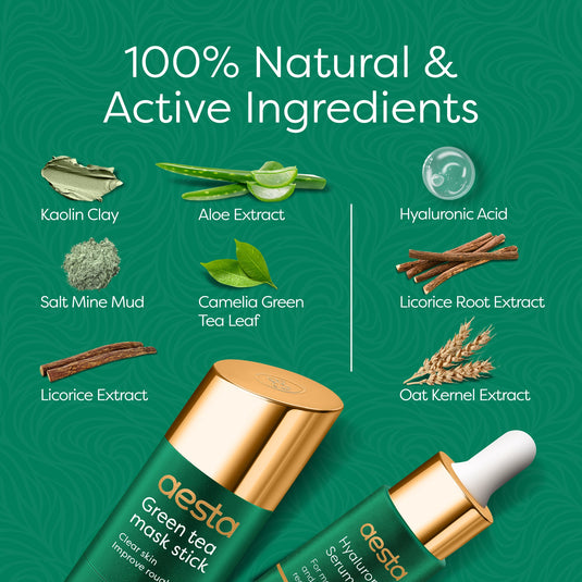 Reathlete - Aesta Green Tea Mask Stick + Hyaluronic Acid Serum for Face Treatment | Gradual Blackhead Remover | Pore-Cleaning, Detoxifying Face Mask, Skin Care Face Serum w/ Anti Aging and Anti Wrinkle Effects