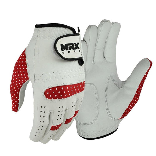 MRX - Women's Golf Gloves Left & Right Hand Cabretta Leather Golfer Glove - Left / White / Red / S