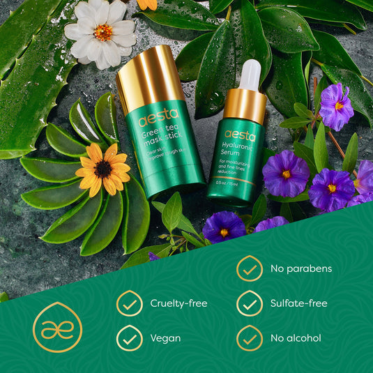 Reathlete - Aesta Green Tea Mask Stick + Hyaluronic Acid Serum for Face Treatment | Gradual Blackhead Remover | Pore-Cleaning, Detoxifying Face Mask, Skin Care Face Serum w/ Anti Aging and Anti Wrinkle Effects