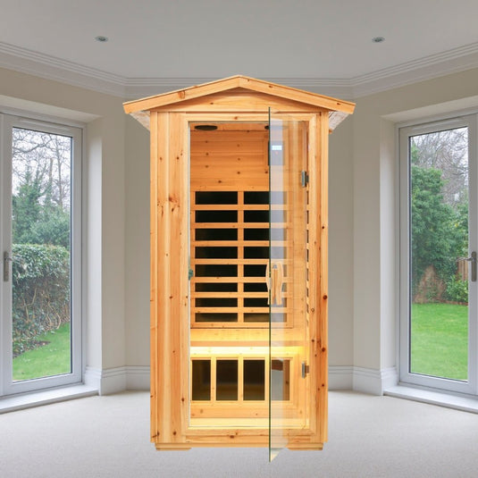 SAKSBY - 1-Person Ultra Low EMF Outdoor FAR Infrared Heat Hemlock Wood Personal Home Spa Sauna, 1560W (SAK28461)