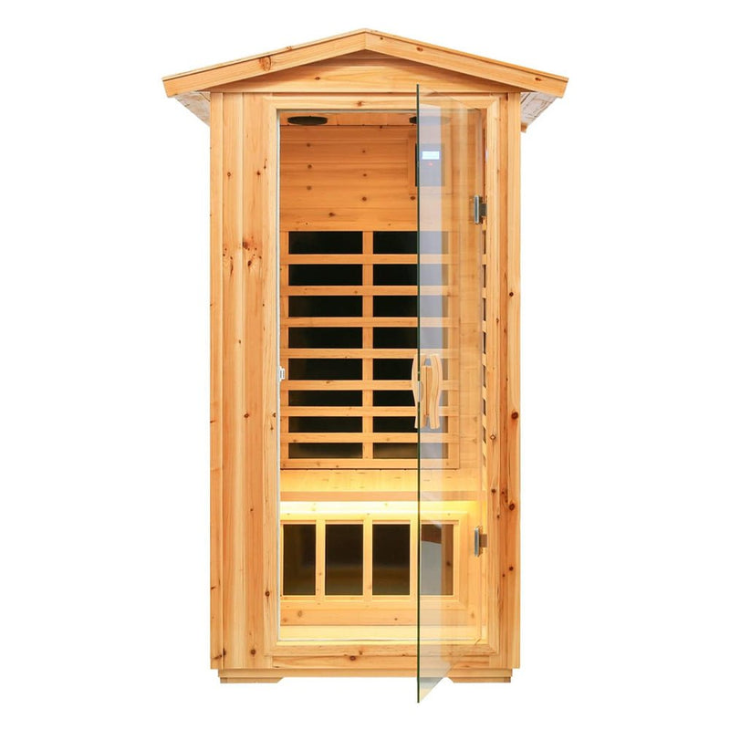 Load image into Gallery viewer, SAKSBY - 1-Person Ultra Low EMF Outdoor FAR Infrared Heat Hemlock Wood Personal Home Spa Sauna, 1560W (SAK28461)
