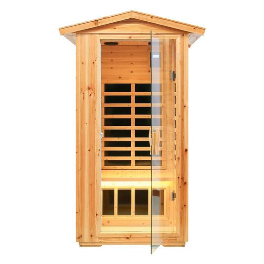 1-Person Ultra Low EMF Outdoor FAR Infrared Heat Hemlock Wood Personal Home Spa Sauna, 1560W (SAK28461)
