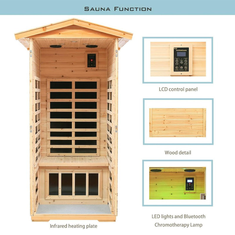 Load image into Gallery viewer, SAKSBY - 1-Person Ultra Low EMF Outdoor FAR Infrared Heat Hemlock Wood Personal Home Spa Sauna, 1560W (SAK28461)

