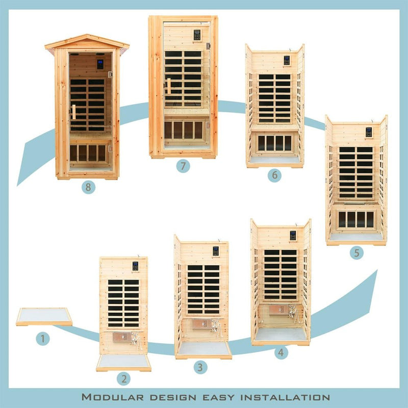 Load image into Gallery viewer, SAKSBY - 1-Person Ultra Low EMF Outdoor FAR Infrared Heat Hemlock Wood Personal Home Spa Sauna, 1560W (SAK28461)
