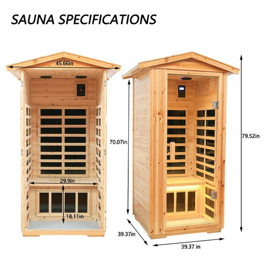1-Person Ultra Low EMF Outdoor FAR Infrared Heat Hemlock Wood Personal Home Spa Sauna, 1560W (SAK28461)