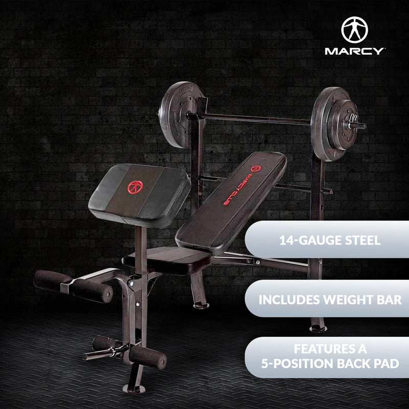 Load image into Gallery viewer, Marcy Pro Home Gym Standard Weight Training Bench with 80 Pound Weight Set

