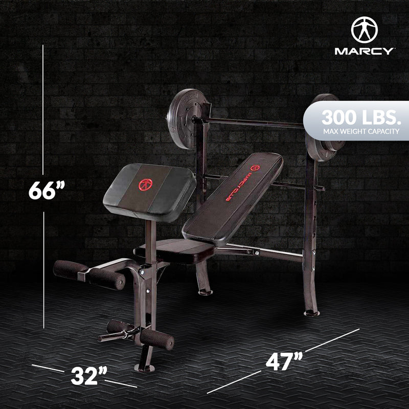Load image into Gallery viewer, Marcy Pro Home Gym Standard Weight Training Bench with 80 Pound Weight Set
