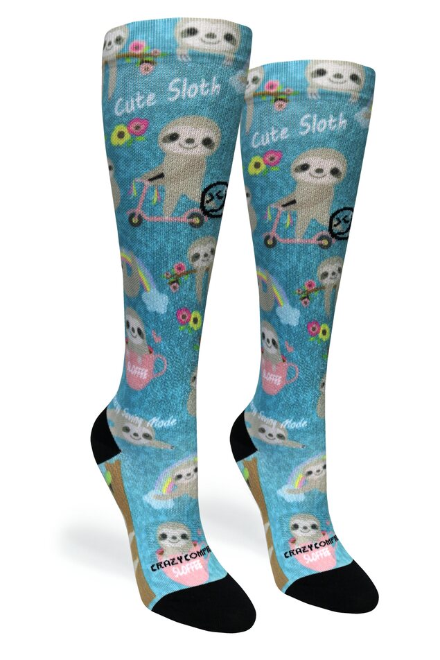 Load image into Gallery viewer, Crazy Compression - Aqua Cute Sloths - (Standard &amp; Extra Wide)
