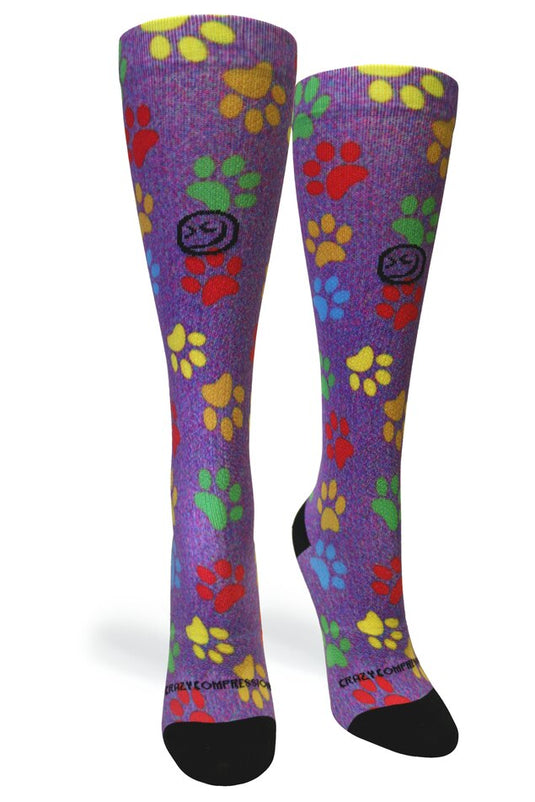 Crazy Compression - Paw Prints Station Purple - (Standard & Extra Wide)