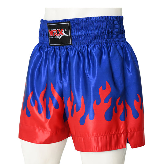 MRX - Mens Womens Muay Thai Shorts Kickboxing Fighting Shorts Blue Black Red Flame