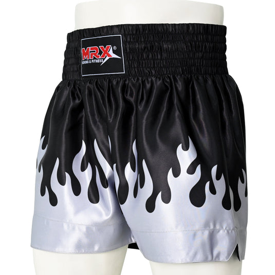 MRX - Mens Womens Muay Thai Shorts Kickboxing Fighting Shorts Blue Black Red Flame
