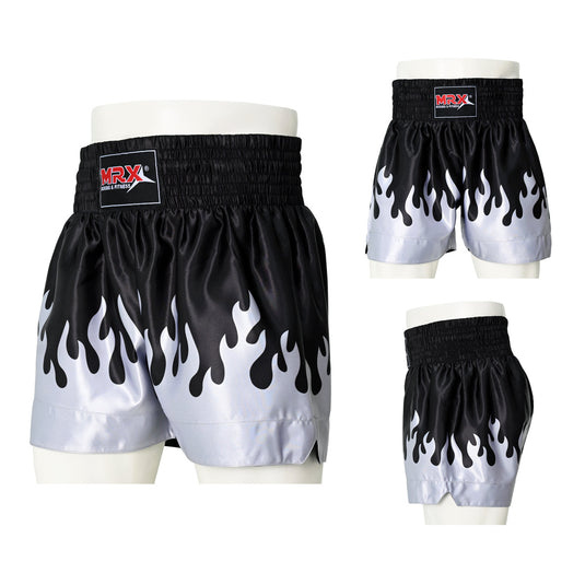 MRX - Mens Womens Muay Thai Shorts Kickboxing Fighting Shorts Blue Black Red Flame