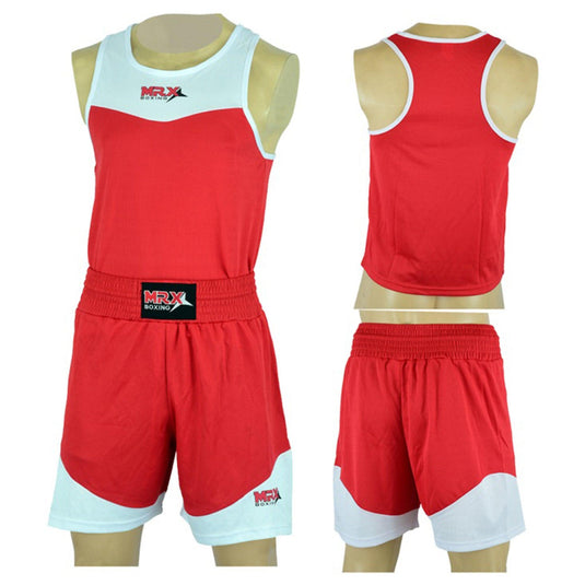 MRX - Men's Boxing Uniform Set for Training or Fighting Jersey & Shorts All Sizes - Red-1361 / S
