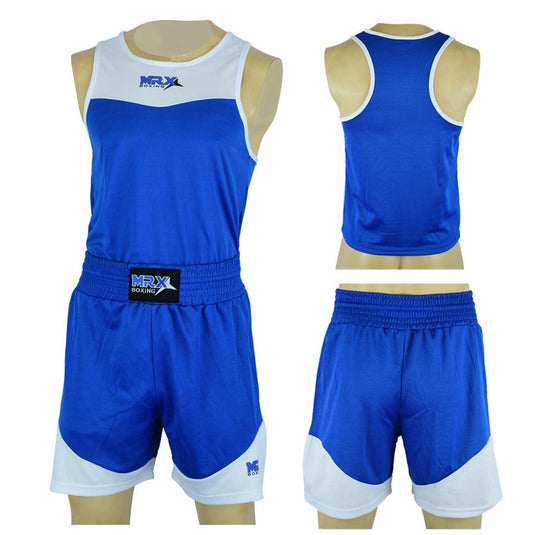 MRX - Men's Boxing Uniform Set for Training or Fighting Jersey & Shorts All Sizes - Blue-1361 / S