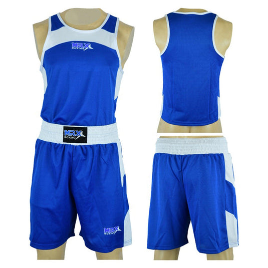 MRX - Men's Boxing Uniform Set for Training or Fighting Jersey & Shorts All Sizes - Blue-1362 / S