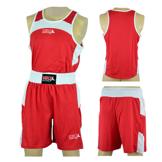 MRX - Men's Boxing Uniform Set for Training or Fighting Jersey & Shorts All Sizes - Red-1362 / S