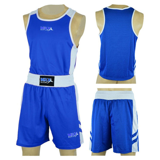 MRX - Men's Boxing Uniform Set for Training or Fighting Jersey & Shorts All Sizes - Blue-1363 / S