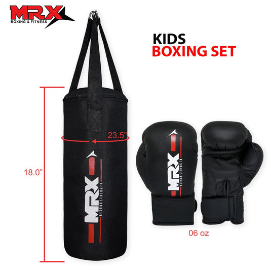 MRX - Kids Boxing Gloves 6 Oz With Filled Punching Bag Boy Girls Gift