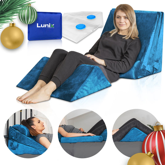 Lunix - LX11 5pcs Orthopedic Bed Wedge Pillow System, with Hot Cold Pack Blue