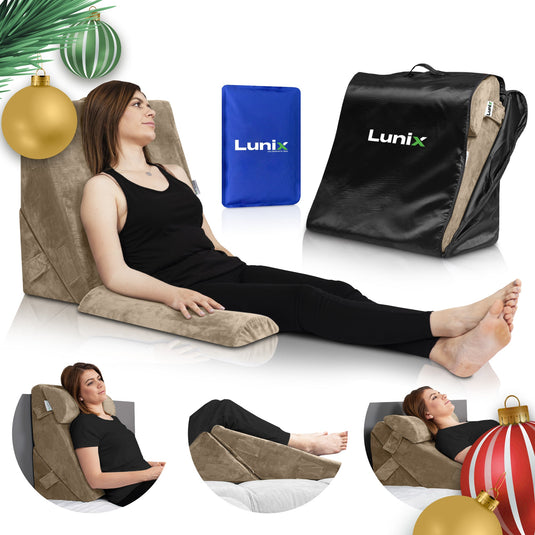 Lunix - LX6 3pcs Orthopedic Bed Wedge Pillow System, with Hot Cold Pack Brown