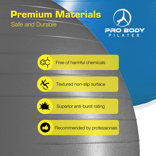 ProBody Pilates - Yoga Ball for Pregnancy, Fitness, Balance, Workout at Home, Office and Physical Therapy (Silver)