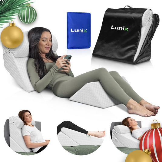 Lunix - LX6 3pcs Orthopedic Bed Wedge Pillow System, with Hot Cold Pack White