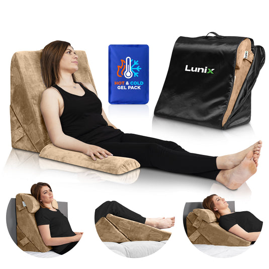 Lunix - LX6 3pcs Orthopedic Bed Wedge Pillow System, with Hot Cold Pack Brown