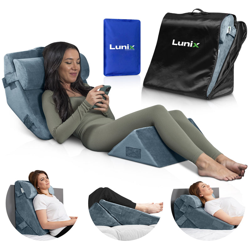 Load image into Gallery viewer, LX6 3pcs Orthopedic Bed Wedge Pillow System, with Hot Cold Pack Navy
