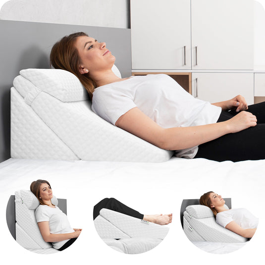 Lunix - LX6 3-Piece Compact Support for Reading, Rest & Leg Elevation, Wedge Pillow Set, Pebble White
