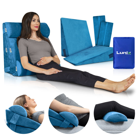 Lunix - LX8 2-LAYER ORTHOPEDIC WEDGE PILLOW SET, WITH HOT COLD PACK BLUE