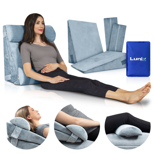 LX8 2-LAYER ORTHOPEDIC WEDGE PILLOW SET, WITH HOT COLD PACK GRAY