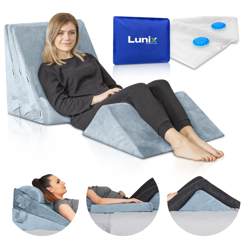 Load image into Gallery viewer, Lunix - LX11 5pcs Orthopedic Bed Wedge Pillow System, with Hot Cold Pack Gray
