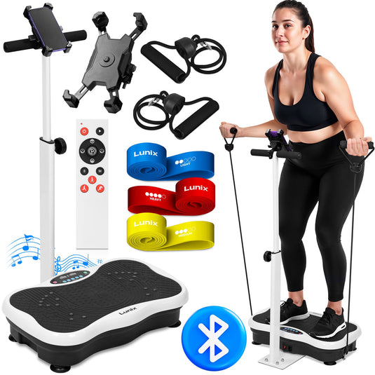 Lunix - LX18 Vibration Plate with Adjustable Handlebar (Pearl White)