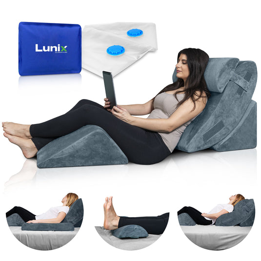 Lunix - LX5 4pcs Orthopedic Bed Wedge Pillow System, with Hot Cold Pack 100% Navy