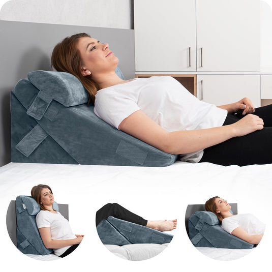 Lunix - LX6 3-Piece Compact Support for Reading, Rest & Leg Elevation, Wedge Pillow Set, Stone Navy