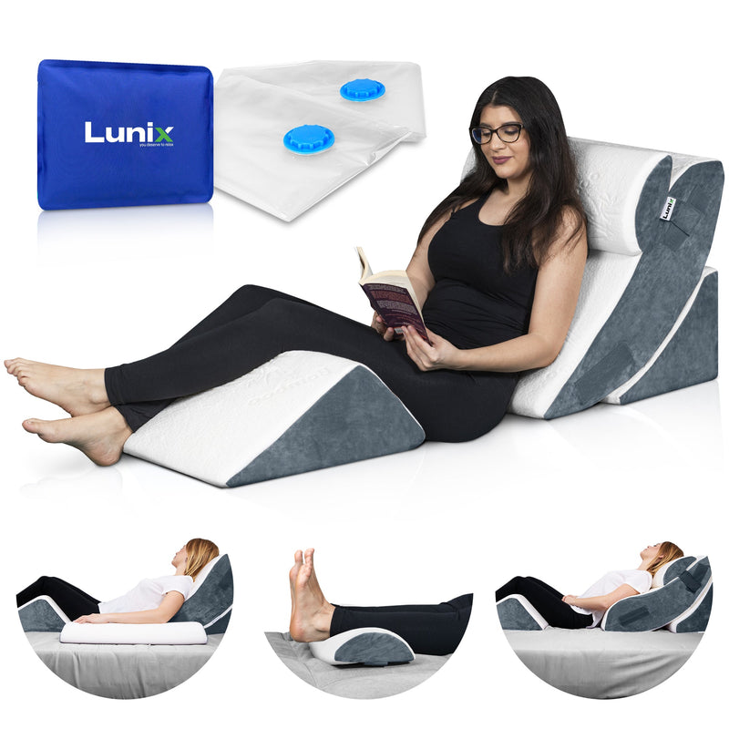 Load image into Gallery viewer, Lunix - LX5 4pcs Orthopedic Bed Wedge Pillow System, with Hot Cold Pack Navy
