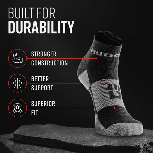 Mudgear - Quarter (¼) Crew Socks - Black/Gray (2 pair pack)