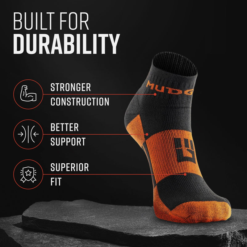 Load image into Gallery viewer, MudGear - Quarter Crew Trail Socks (Black/Orange, 2-Pair Pack)
