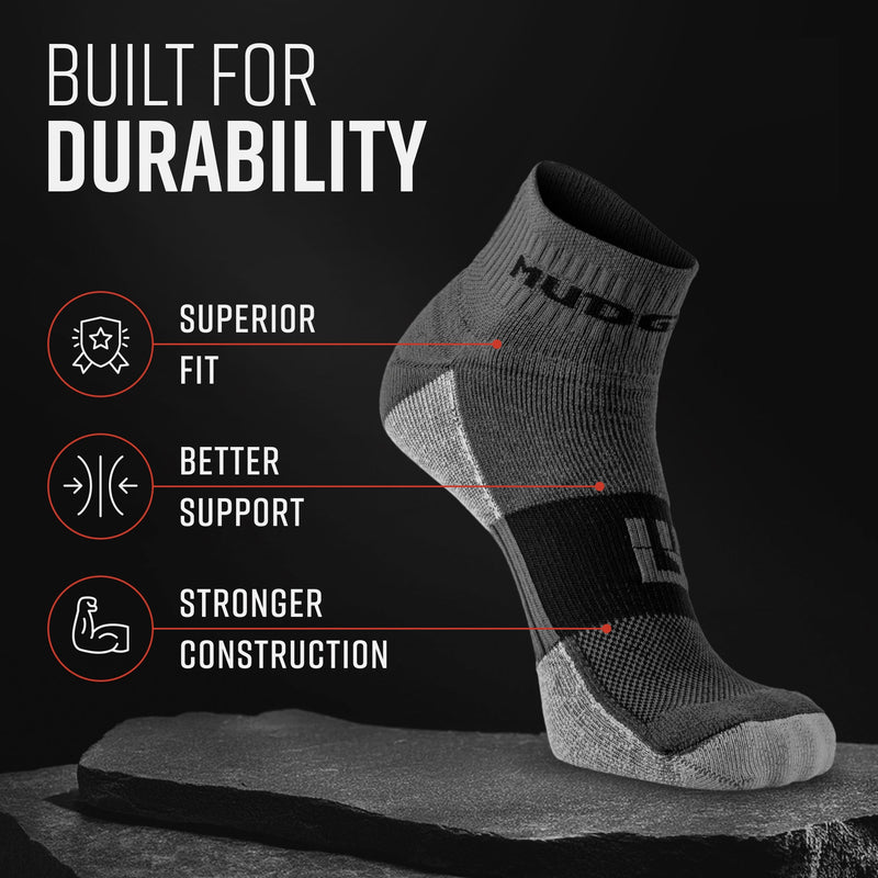 Load image into Gallery viewer, MudGear - Quarter Crew Trail Socks (Gray/Black, 2-Pair Pack)
