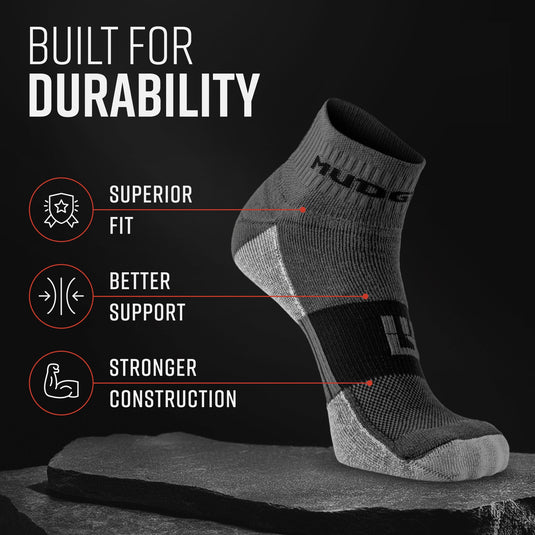 MudGear - Quarter Crew Trail Socks (Gray/Black, 2-Pair Pack)