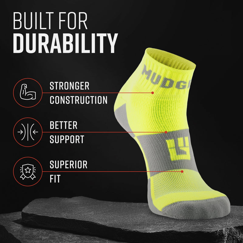 Load image into Gallery viewer, MudGear - Quarter Crew Trail Socks (Neon Yellow, 2-Pair Pack)
