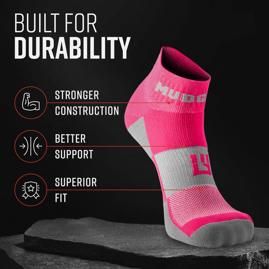 MudGear - Quarter Crew Trail Socks (Pink/Gray, 2-Pair Pack)