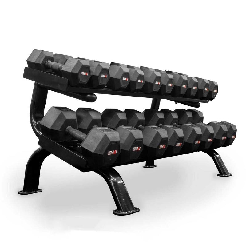 Load image into Gallery viewer, SMAI - Rubber Hex Dumbbell Set 5lb-50lb (Pairs) with Storage Rack
