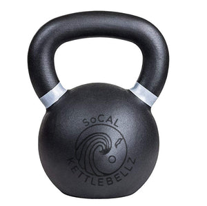 Black kettlebell with 'Socal Kettlebellz' branding on a white background