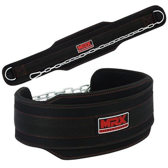 MRX - Weight Lifting Nylon Dip Belt With Metal Chain Bodybuilding Gym Workout