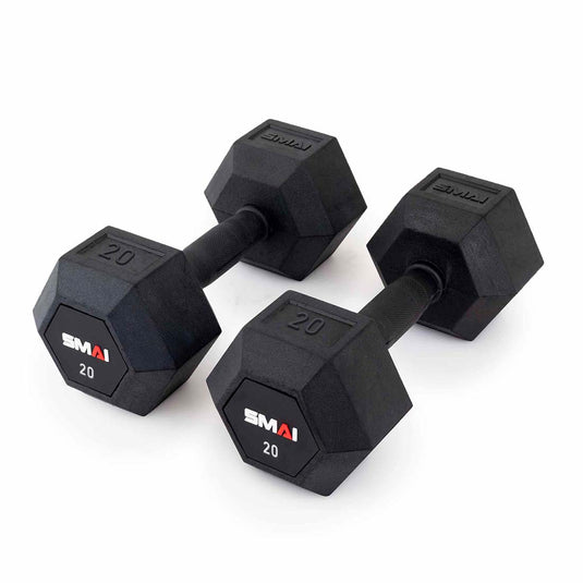SMAI - Rubber Hex Dumbbell Set 5lb-50lb (Pairs) with Storage Rack