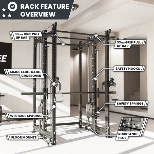 Synergee - 2300 Series Power Cage with Synchronized Loaded Cable Cross Overs and Smith Machine