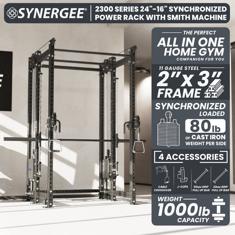 Load image into Gallery viewer, Synergee - 2300 Series Power Cage with Synchronized Loaded Cable Cross Overs and Smith Machine
