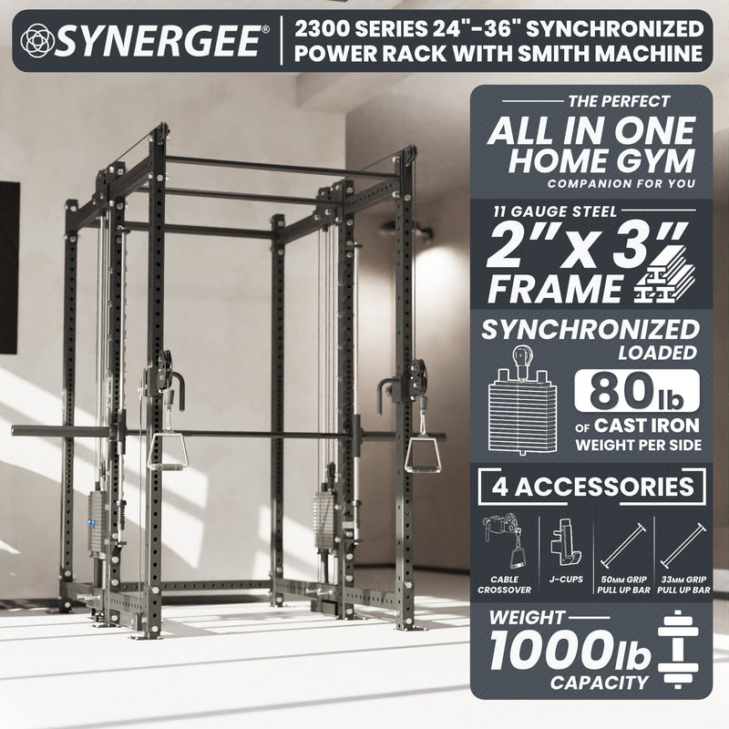 Load image into Gallery viewer, Synergee - 2300 Series Power Cage with Synchronized Loaded Cable Cross Overs and Smith Machine
