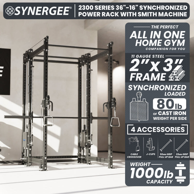 Load image into Gallery viewer, Synergee - 2300 Series Power Cage with Synchronized Loaded Cable Cross Overs and Smith Machine
